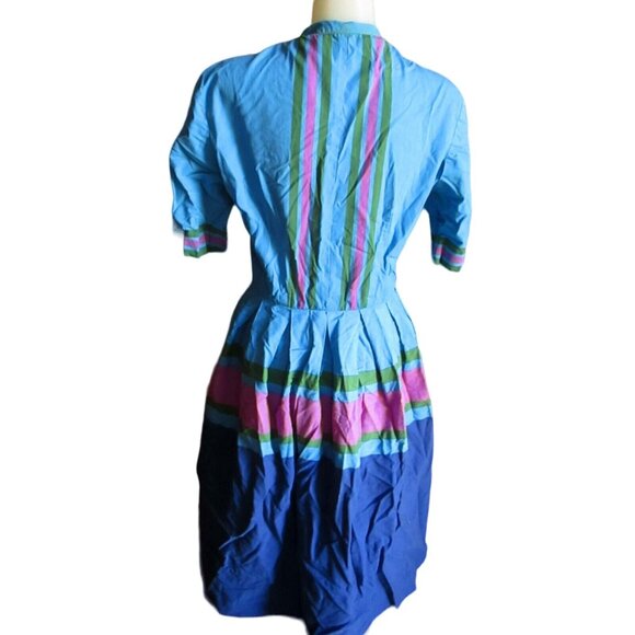 Vintage J. Harlan Originals Womens Striped Button-Front Dress With 3/4 Sleeves - Picture 2 of 10